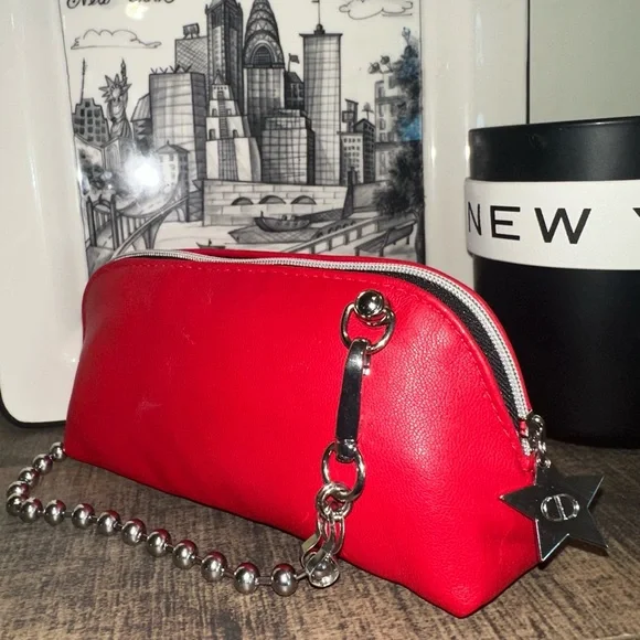 Dior Red Cosmetic Bag Clutch with Silver Accents - Picture 2 of 5